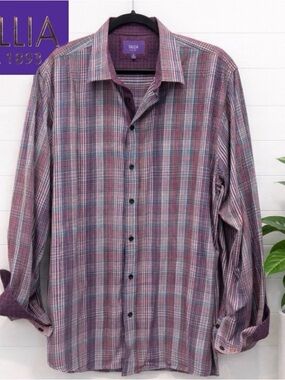 💜 Tallia Men’s Plaid Dress Shirt XL | Burgundy Purple Button Down | Casual Shirt